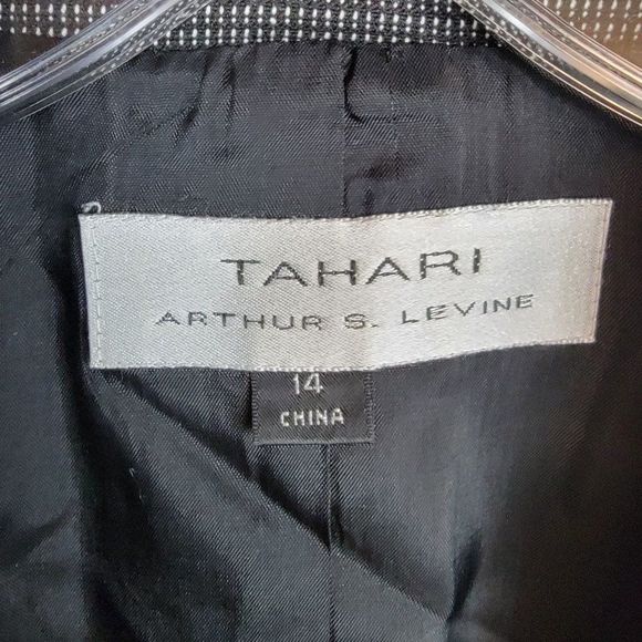 Tahari Black Checker Single Breasted One Button Peak Lapel Collar Blazer Size 14 - Picture 8 of 9